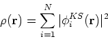 \begin{displaymath}
\rho({\bf r}) = \sum_{i=1}^N \vert\phi_i^{KS}({\bf r})\vert^2
\end{displaymath}